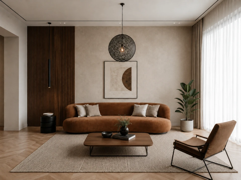 Интерьер гостиной в стиле mid-century modern