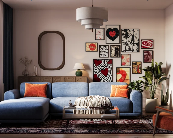 Интерьер гостиной в стиле mid-century modern